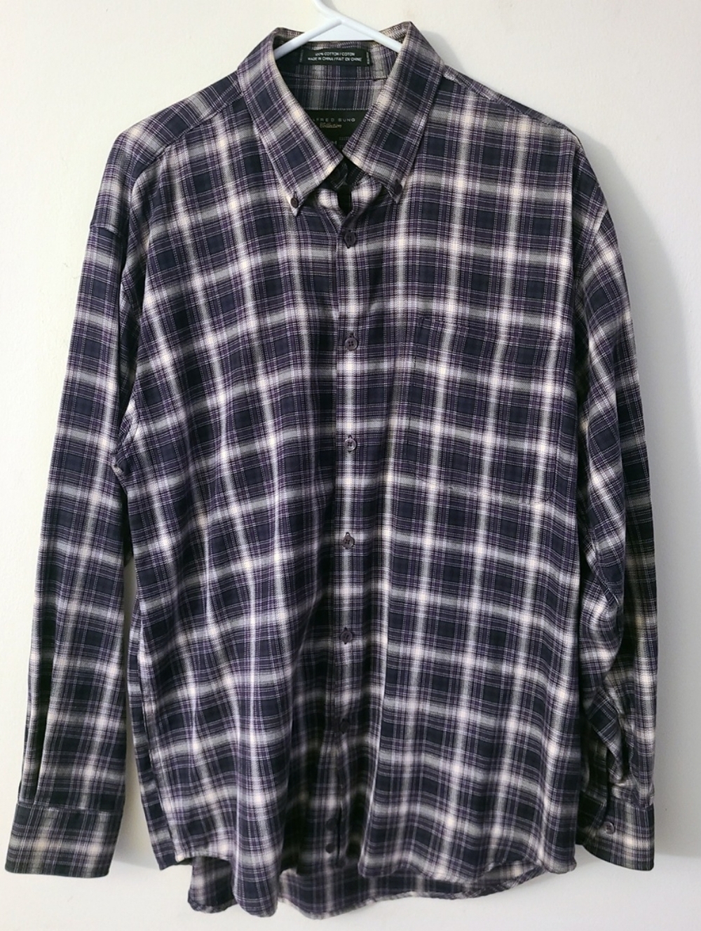 Alfred Sung - (Size M) Men’s Classic Plaid Long Sleeve Button Down Shirt